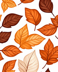 Obraz premium Autumn leaves seamless pattern in various shades of orange, brown, and beige on white background