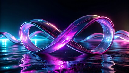 3d render of a translucent glass ribbon with neon light