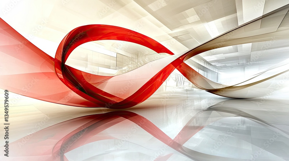 Poster elegant abstract red and white flowing lines forming a futuristic and high-tech visual.
