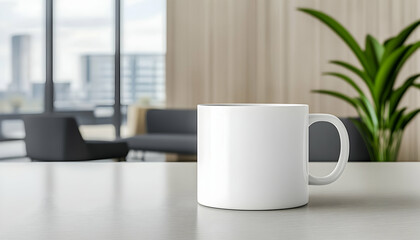 Blank white mug on modern office desk