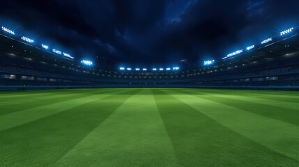 Fototapeta premium Night Stadium: Illuminated Green Field Under Dark Sky
