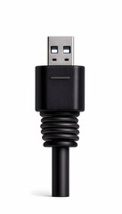 Close-up of a black USB-C cable connector against a white background