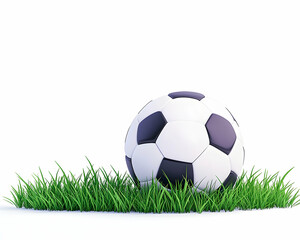 Fototapeta premium Classic soccer ball resting in vibrant green grass against a stark white backdrop