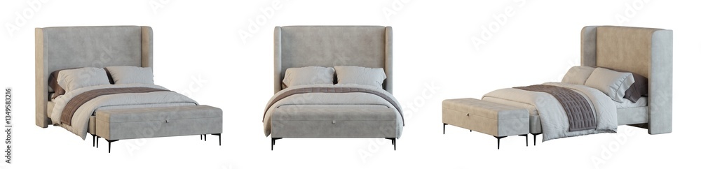 Poster bed set isolated on transparent background. 3d render.