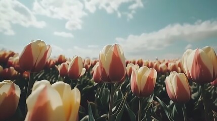 Obraz premium Colorful tulip field under a clear sky