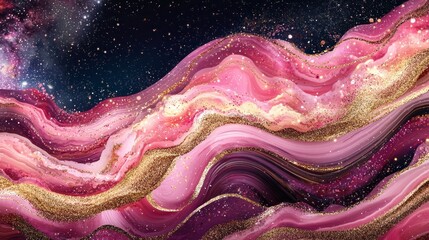 Obraz premium A pink and gold swirl with stars and glitter