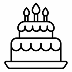 Birthday cake outline icon on white background 
