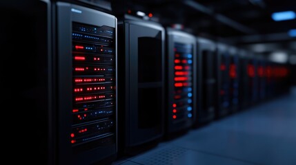 Server rack in a dark data center