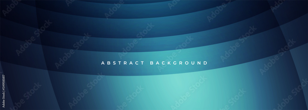 Poster Blue modern abstract wide banner with curves. Dark blue abstract background with dynamic circle shapes. Vector illustration