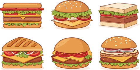 Set of Sandwich Illustration vector design, Sandwich Logo and icon design, Sandwich vector design