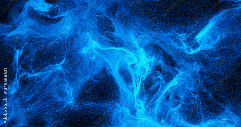 Poster ethereal blue particle wisps. abstract background with dispersed, glowing particles. atmospheric and