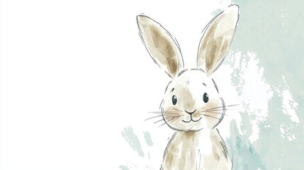 Obraz premium Watercolor depiction of a whimsical rabbit with a serene, muted color palette