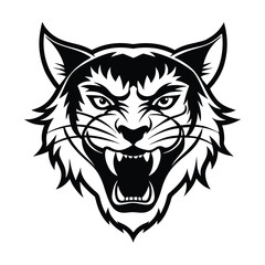 angry wild cat vector design in bold black and white style