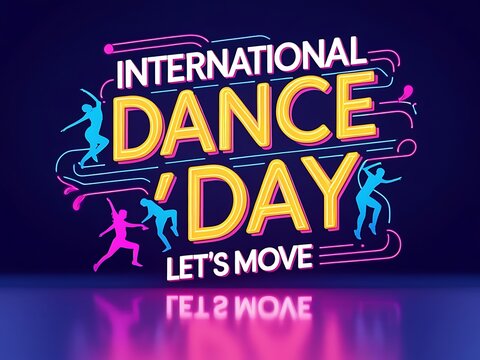 A colorful graphic promoting international dance day celebration events