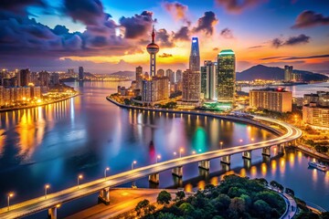 Macau Night Skyline - Panoramic Cityscape with High Depth of Field