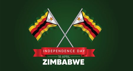 Zimbabwe Independence Day 18 April waving flag vector poster