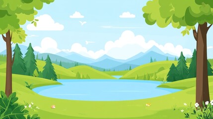 Obraz premium Spring landscape, lake, trees, mountains, peaceful scene, background image