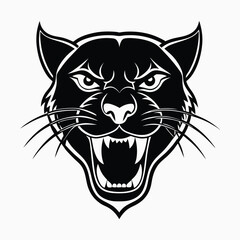 angry wild cat vector design in bold black and white style