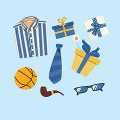 Father's day gift set with ties, gifts, and accessories for celebration and poster design.
