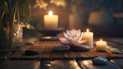 Serene spa candles lotus flowers wellness setting