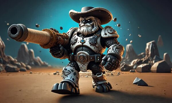 Steampunk cowboy robot warrior with cannon ai generated art