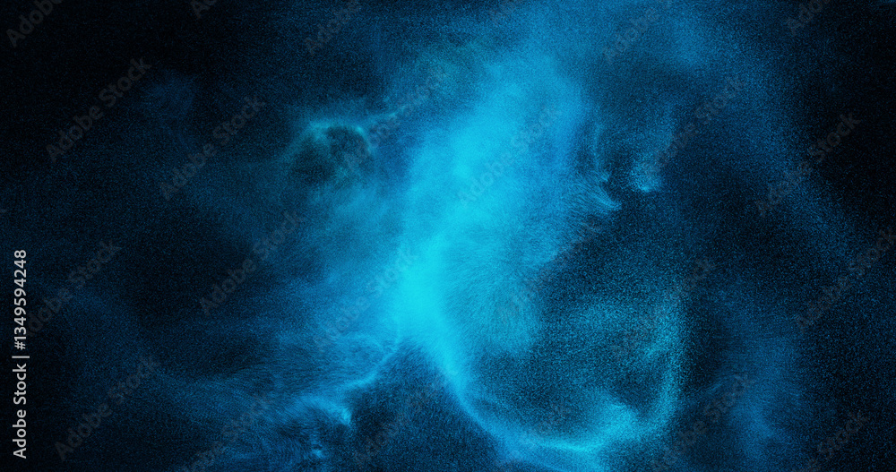 Poster swirling blue particle cloud. abstract, luminous effect on a dark background. fluid and energetic. 3