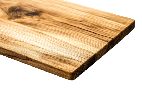 Rustic wooden oak board with rounded edge grain detail, cut out transparent