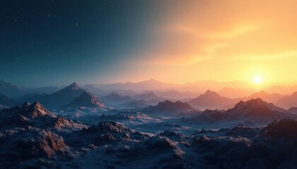 Obraz premium Majestic Sunset over a Mountain Range: A Breathtaking Panorama