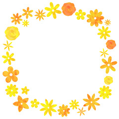 花の円形フレーム 枠 黄色 ベクター素材