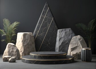3D Stone, Black Texture, Dark Shapes, and Geometric Art Design
