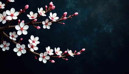 Intricate sakura branch pattern, white blossoms on dark background, white flowers, art, monochrome