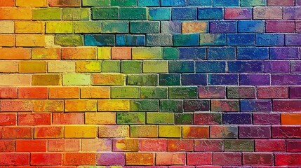A colorful brick wall with a rainbow pattern