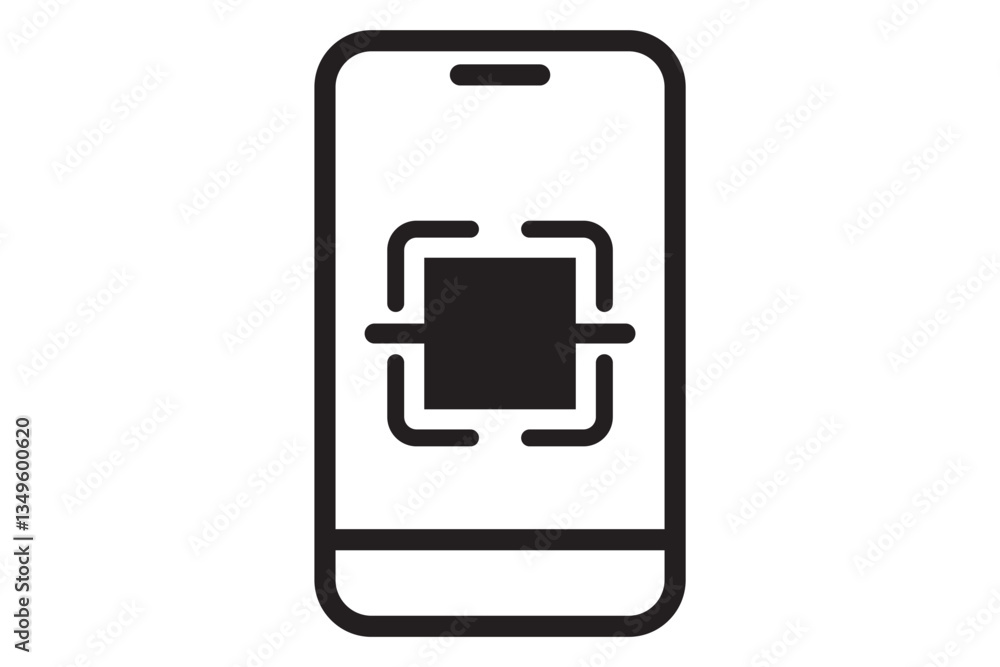 Poster qr code icon. mobile phone scanning qr-code vector illustration. phone with scanner symbol isolated.