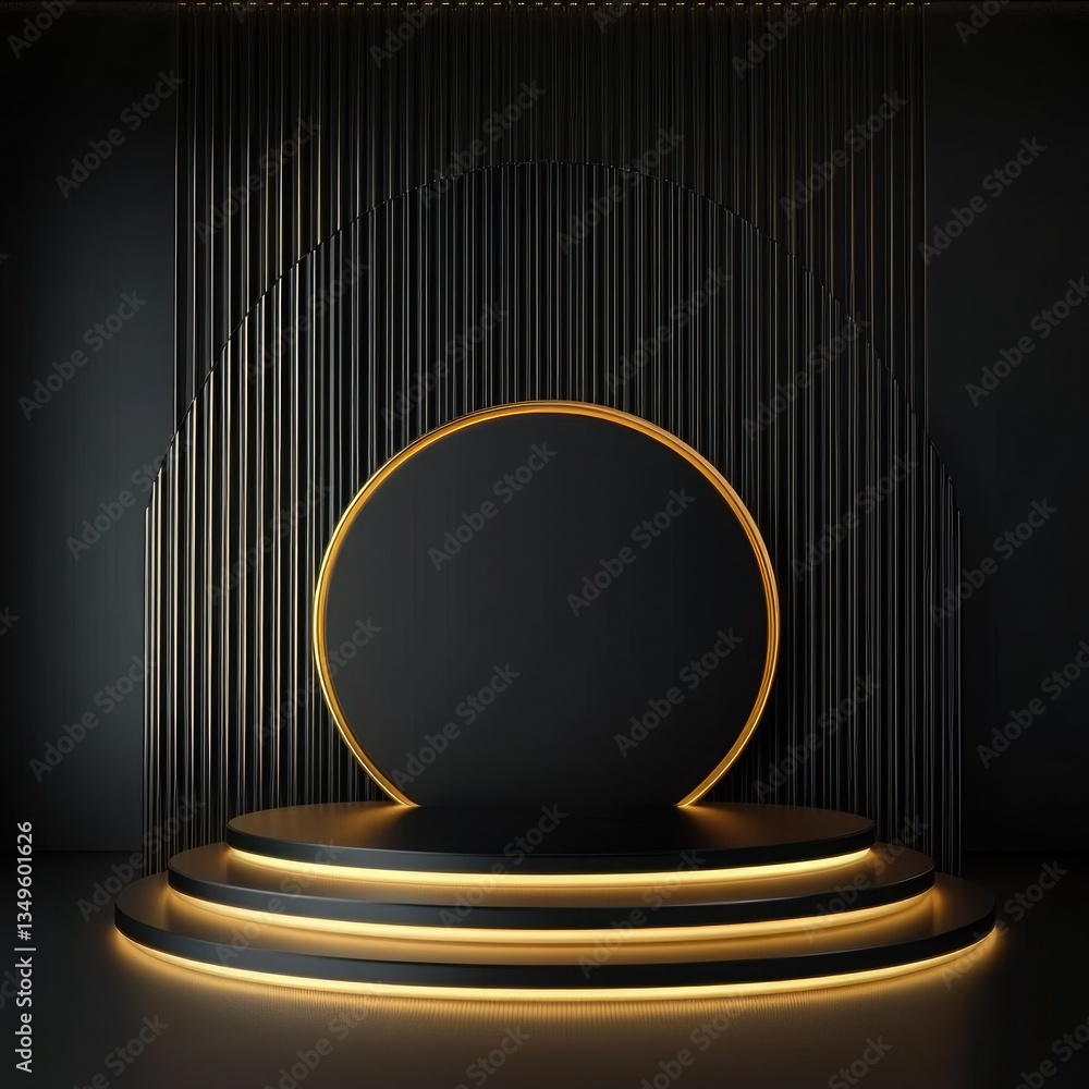 Poster elegant black and gold circular product display platform with modern design