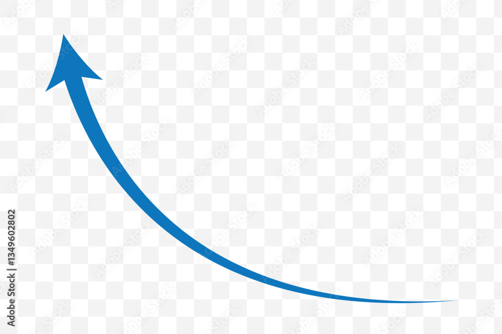 Poster blue arrow icon curved upwards . blue curve arrow icon . long arrow icon . curve arrow vector illust