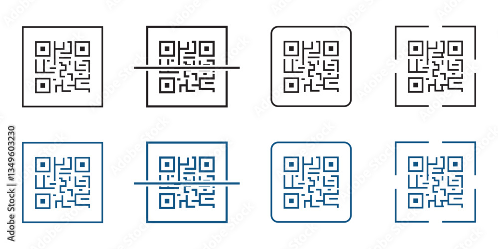 Poster simple qr code scan icon, vector outline icon on white background.