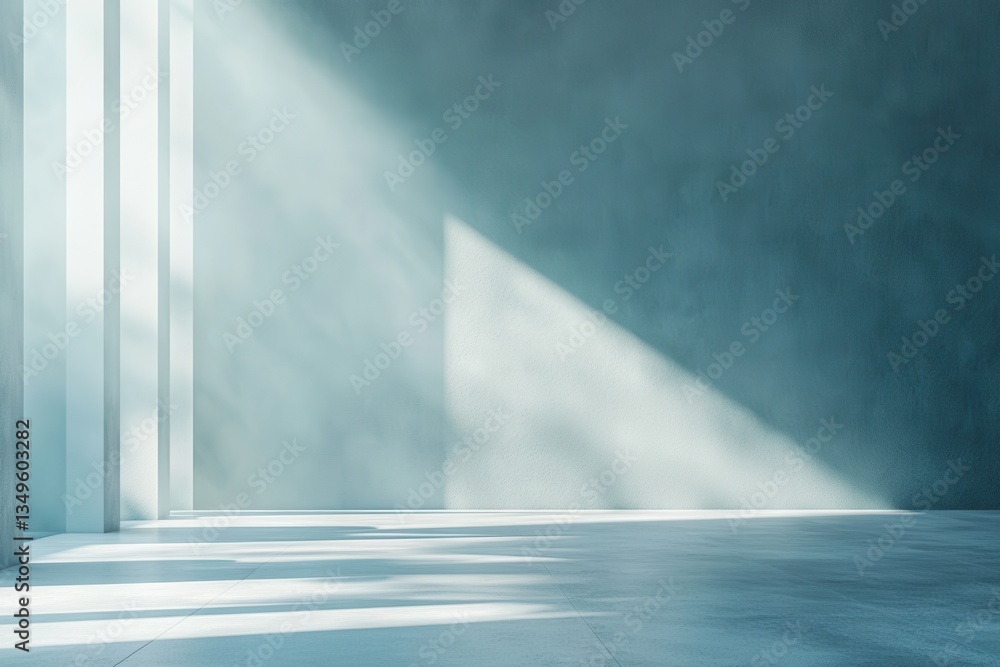 Leinwandbilder Light filters through empty space creating a serene atmosphere in a minimalist room with textured walls and a cool color palette