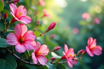 Fototapeta premium Continuous blooming flowers, interconnected vines, soft focus , design, nature, blossom