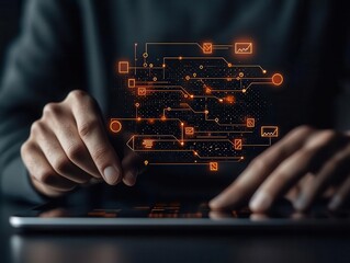 Person using a tablet to review and sign smart contracts, blockchainenabled transactions, seamless tech progress