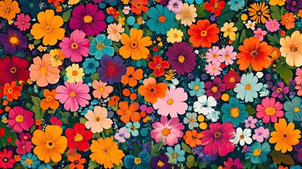 Psychedelic floral pattern with vibrant shades, celebrating the essence of flower power