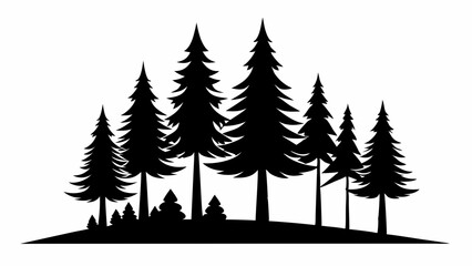 Fototapeta premium Minimalist Silhouette Pine Trees – Black and White Vector Illustration.
