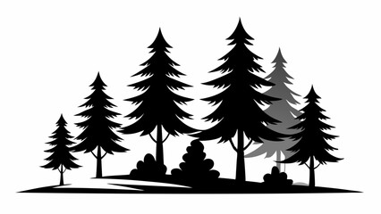 Obraz premium Minimalist Silhouette Pine Trees – Black and White Vector Illustration.