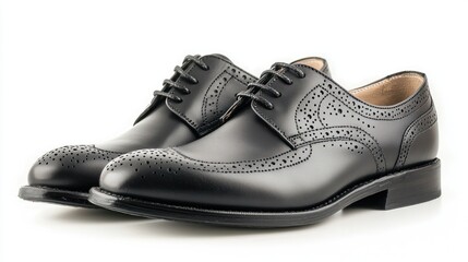 Black Brogue Dress Shoes on White Background