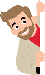 Happy Man Peeking Corner Cartoon