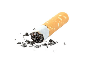 Single cigarette butt isolated on transparent or white background, png