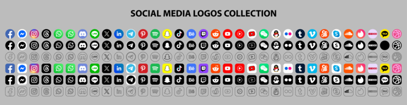 Iconos redondos de redes sociales o logotipos de redes sociales conjunto/colecci&oacute;n de iconos vectoriales planos para aplicaciones y sitios web.	