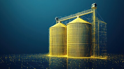 Two Grain Silos Illuminated With Connected Network Data