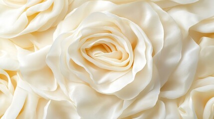 Close-up of cream-colored fabric roses, wedding decor background