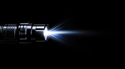 Powerful flashlight beam against dark background