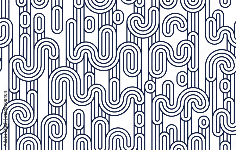Poster funky lines seamless pattern, vector abstract geometric background with parallel and curvy lines, as